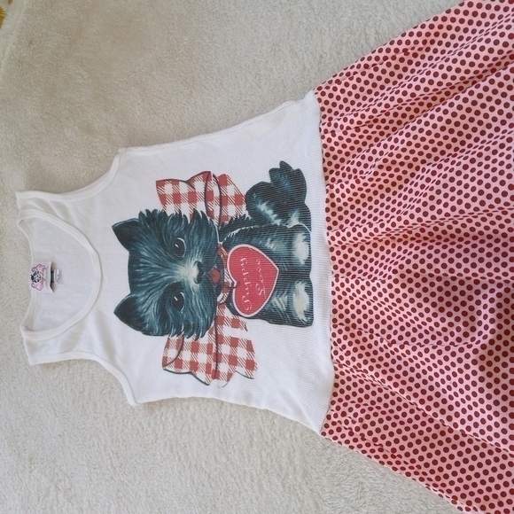 Girls Valentines Red & White Polka Dot Tank Top Puppy Love Sundress - Picture 2 of 9